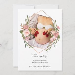 Roos Gold en Blush Geometrische foto Zwangerschap Aankondiging