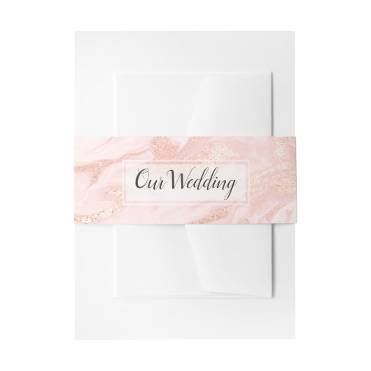 Roos Gold en Blush Marbled Wedding Belly Band Uitnodigingen Wikkel (Voorkant Voorbeeld)