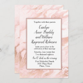 Roos Gold en Blush Marbled Wedding Invitation Kaart