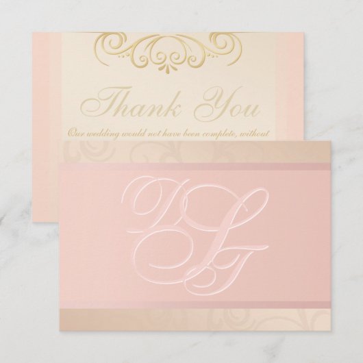 Roos Gold- en Blush-monogram - Bedankt voor je kaa Kaart (Voorkant / Achterkant)