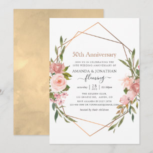 Roos Gold en Blush Pink 50th Wedding Jubileum Kaart