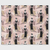 Roos Gold en Blush Pink Art Deco Wine Cadeaupapier (Vlak)