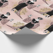 Roos Gold en Blush Pink Art Deco Wine Cadeaupapier (Hoek)