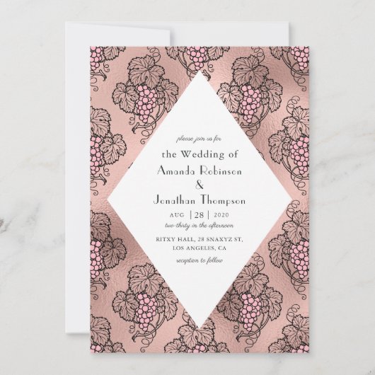 Roos Gold en Blush Pink Art Deco Wine Weddenschap Kaart (Voorkant)