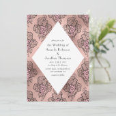 Roos Gold en Blush Pink Art Deco Wine Weddenschap Kaart (Staand voorkant)
