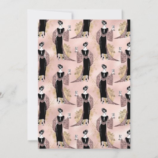 Roos Gold en Blush Pink Art Deco Wine Weddenschap Kaart (Achterkant)