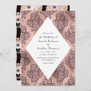 Roos Gold en Blush Pink Art Deco Wine Weddenschap Kaart