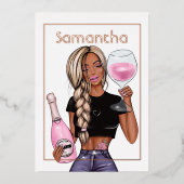 Roos Gold en Blush Pink Champagne Birthday Party Folie Uitnodiging (Voorkant)