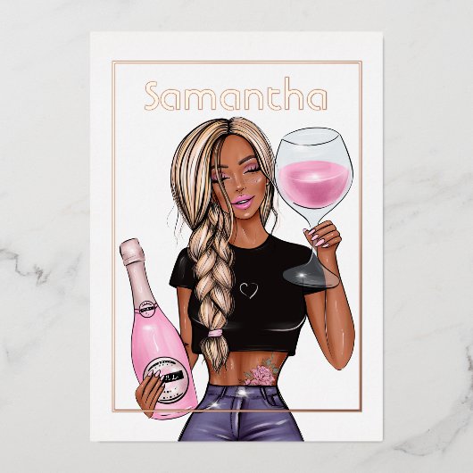 Roos Gold en Blush Pink Champagne Birthday Party Folie Uitnodiging (Voorkant)