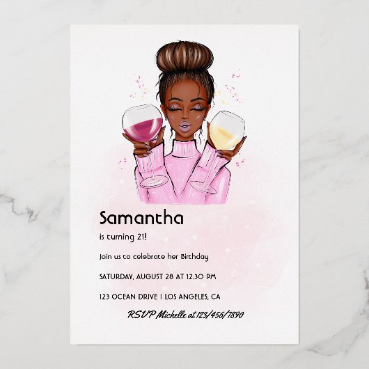 Roos Gold en Blush Pink Champagne Birthday Party Folie Uitnodiging (Achterkant)