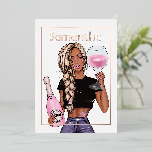 Roos Gold en Blush Pink Champagne Birthday Party Folie Uitnodiging (Staand Voorkant)