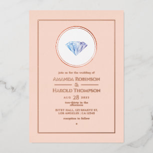 Roos Gold en Blush Pink Diamond Wedding Folie Invi Uitnodiging