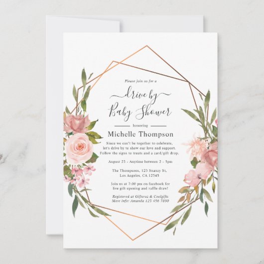 Roos Gold en Blush Pink Drive by Shower Kaart (Voorkant)