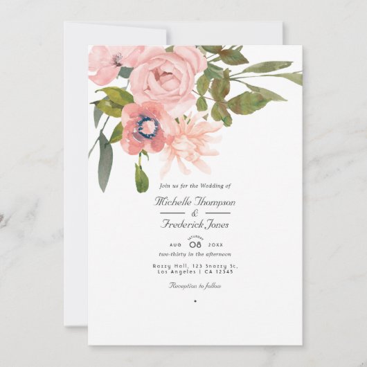 Roos Gold en Blush Pink Floral QR Code Weddenschap Kaart (Voorkant)