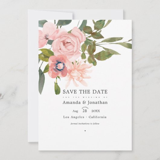 Roos Gold en Blush Pink Floral Weduwfoto Save The Date (Voorkant)