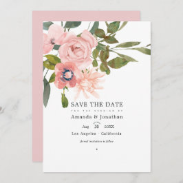 Roos Gold en Blush Pink Floral Weduwfoto Save The Date