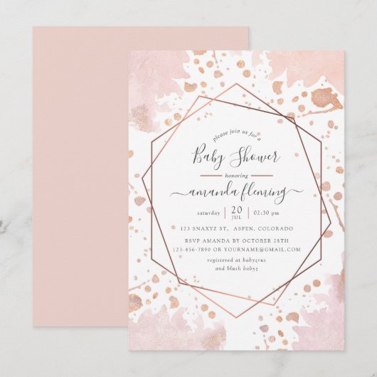 Roos Gold en Blush Pink Geometric Baby shower Kaart (Voorkant / Achterkant)
