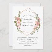 Roos Gold en Blush Pink Geometric Wedding Kaart (Voorkant)