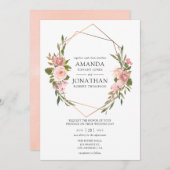 Roos Gold en Blush Pink Geometric Wedding Kaart (Voorkant / Achterkant)