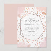 Roos Gold en Blush Pink Geometric Wedding Kaart (Voorkant / Achterkant)