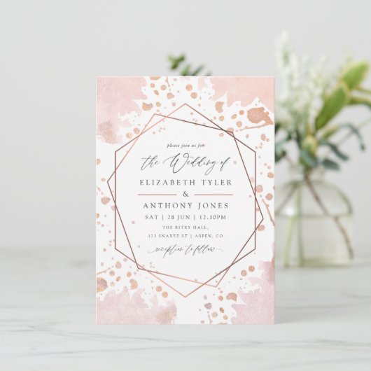 Roos Gold en Blush Pink Geometric Wedding Kaart (Staand voorkant)