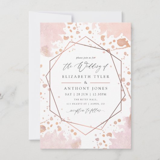 Roos Gold en Blush Pink Geometric Wedding Kaart (Voorkant)