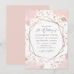 Roos Gold en Blush Pink Geometric Wedding Kaart