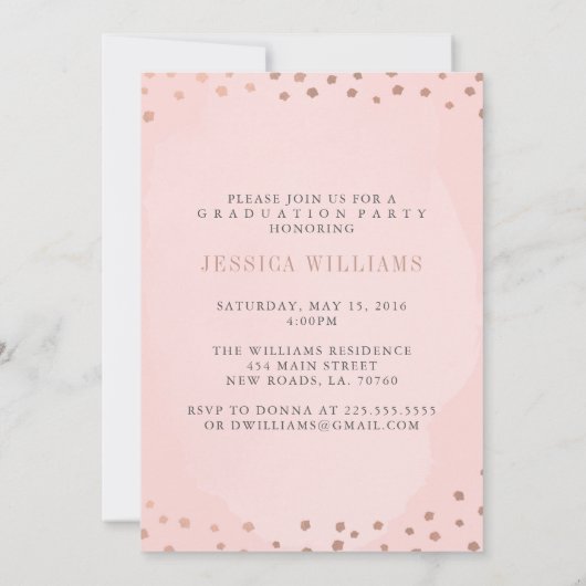 Roos Gold en Blush Pink Graduation Party Kaart (Achterkant)