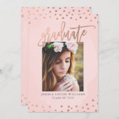 Roos Gold en Blush Pink Graduation Party Kaart (Voorkant / Achterkant)