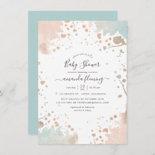 Roos Gold en Blush Pink Paint Splash Baby shower Kaart