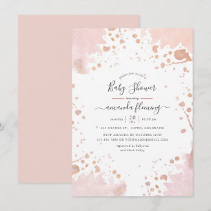 Roos Gold en Blush Pink Paint Splash Baby shower Kaart