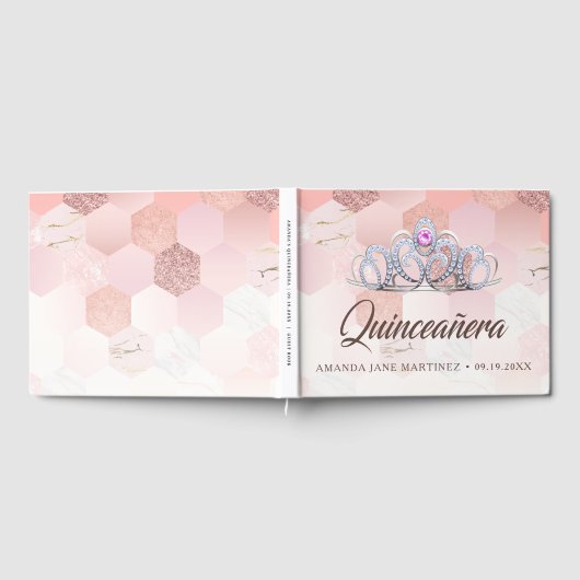 Roos Gold en Blush Pink Quinceañera Gastenboek (Volledig)