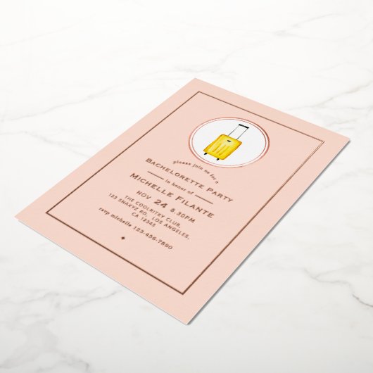 Roos Gold en Blush Pink Travel Bachelorette Party Folie Uitnodiging (Gedraaid)