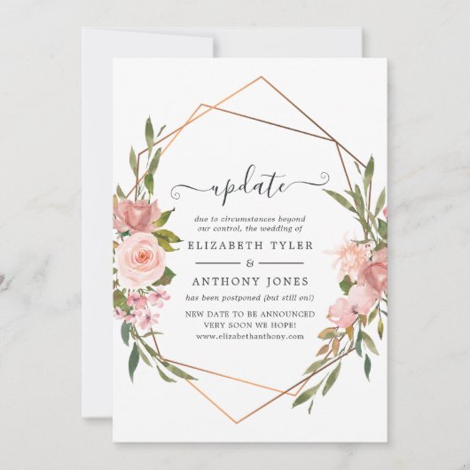 Roos Gold en Blush Pink Weddenschap Update Kaart (Voorkant)