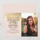 Roos Gold en Blush Roze foto Afstuderen Kaart (Voorkant / Achterkant)