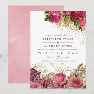 Roos Gold en Blush Shabby Floral Wedding Kaart