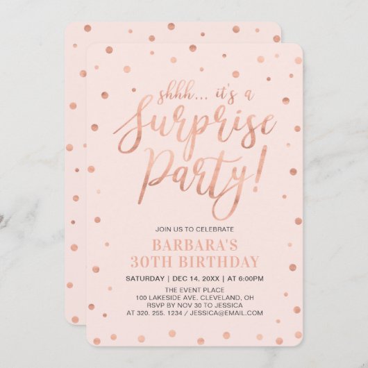 Roos Gold en Blush | Verrassende Birthday Partij Kaart (Voorkant / Achterkant)