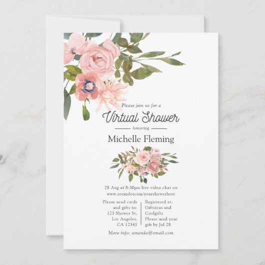 Roos Gold en Blush Virtual Baby shower Kaart (Voorkant)