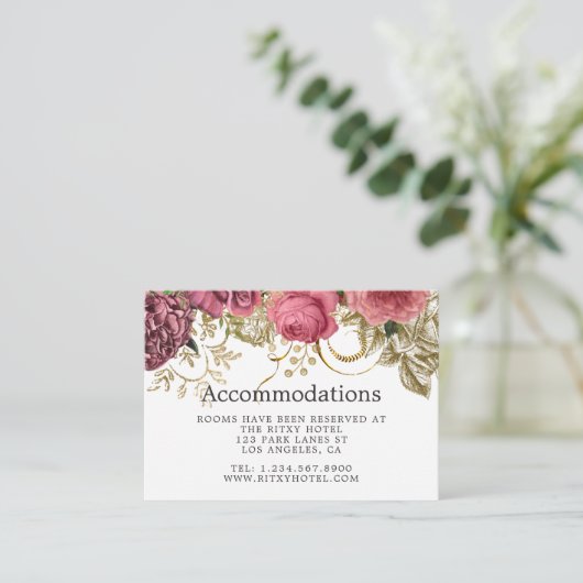  Roos Gold en Blush Wedding Accommodations Informatiekaartje (Staand voorkant)