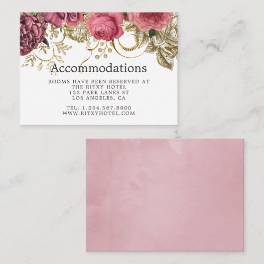  Roos Gold en Blush Wedding Accommodations Informatiekaartje (Voorkant / Achterkant)
