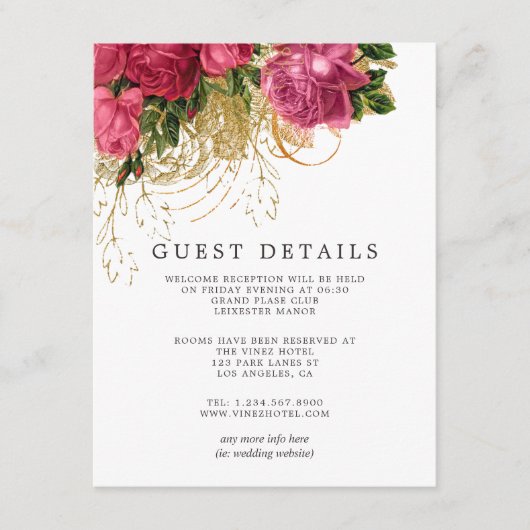 Roos Gold en Blush Wedding Guest - Gegevens Informatiekaartje (Voorkant)