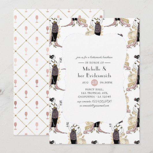 Roos Gold en blush wijnbridesmaids Luncheon Kaart (Voorkant / Achterkant)