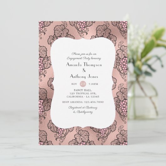 Roos Gold en Blush Wine Tasting Engagement Party Kaart (Staand voorkant)