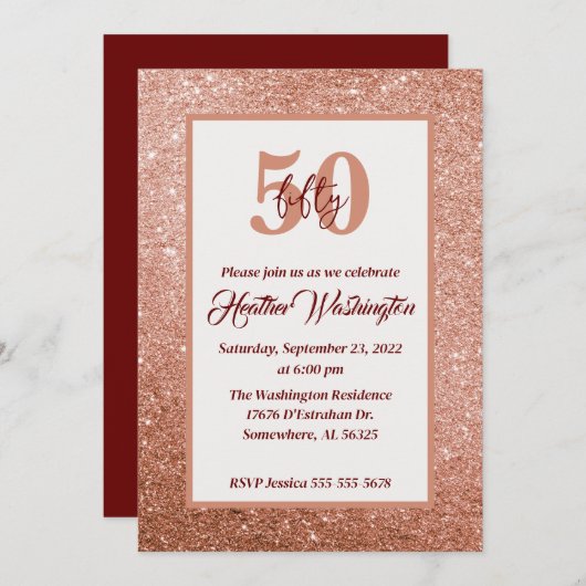 Roos Gold en Bourgogne 50ste verjaardag Kaart (Voorkant / Achterkant)