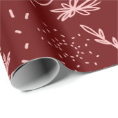 Roos Gold en Bourgogne Botanische Doodle Patroon Cadeaupapier (Rol Hoek)