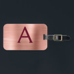 Roos Gold en Bourgogne Brushed Metal Monogram Bagagelabel<br><div class="desc">Roos Gold - Blush Pink en Bourgogne Marsala Brushed Metal Folie Monogram Naam en Initiaal Bagagelabel. Dit label is ideaal voor terug naar school,  werk of reizen.</div>