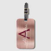 Roos Gold en Bourgogne Brushed Metal Monogram Bagagelabel (Voorkant (verticaal))