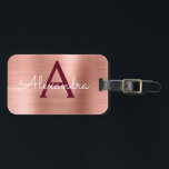 Roos Gold en Bourgogne Brushed Metal Monogram Bagagelabel<br><div class="desc">Roos Gold - Blush Pink en Bourgogne Marsala Brushed Metal Folie Monogram Naam en Initiaal Bagagelabel. Dit label is ideaal voor terug naar school,  werk of reizen.</div>