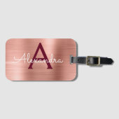Roos Gold en Bourgogne Brushed Metal Monogram Bagagelabel (Voorkant (horizontaal))