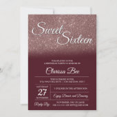 Roos Gold en Bourgogne Sweet Sixteen Invitation Kaart (Voorkant)